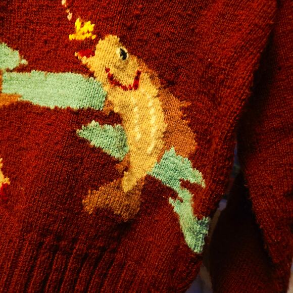 Handmade knit fishing sweater kids size medium - Picture 3 of 5